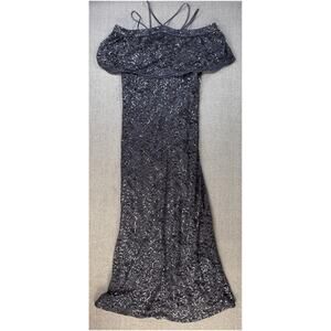 Marina Formal Dress Full Length Lace Sequin Gray Blue Size 10